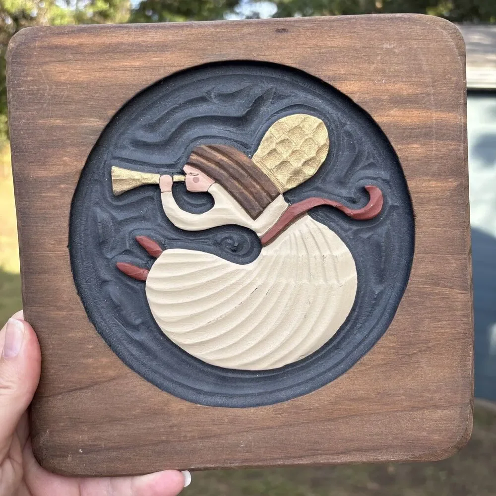 Vintage, Hand-Carved Relief Angel Plaque created by Chicken Creek Carvers
